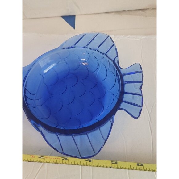 Hazel Atlas Cobalt Blue Angel Fish Glass Dish Bowl Trinket Candy Ashtray Art Dec - Picture 3 of 5